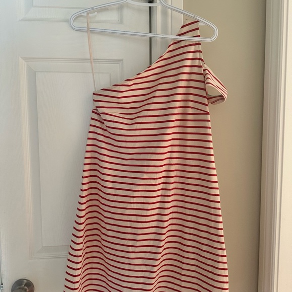 Anthropologie Maeve Marketa One-Shoulder Red Stripe Dress Size Small - Picture 4 of 5